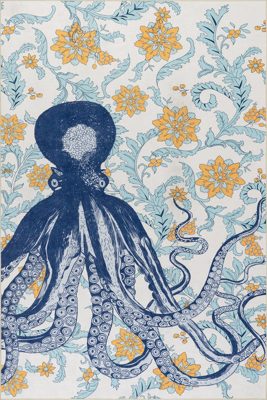 Molly Octopus Spill Proof Washable Rug – Blue