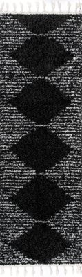 Moroccan Diamond Pinstripes Tassel Rug – Black
