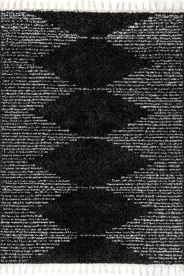 Moroccan Diamond Pinstripes Tassel Rug – Black