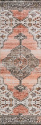Native Iris Medallion Spill Proof Washable Rug – Peach