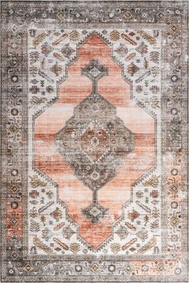 Native Iris Medallion Spill Proof Washable Rug – Peach
