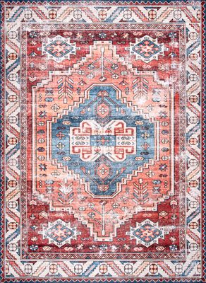 Oriental Medallion Washable Rug – Rust