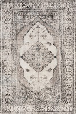 Plated Medallion Washable Rug – Light Grey