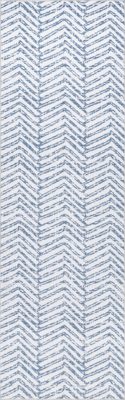 Reverse Herringbone Washable Rug – Blue