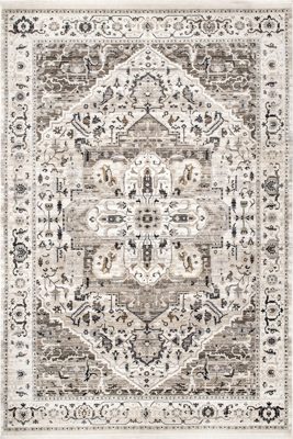 Rosette Medallion Fringed Rug – Beige