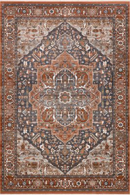 Rosette Medallion Fringed Rug – Rust