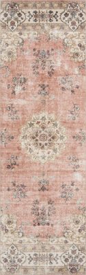 Rosette Medallion Spill Proof Washable Rug – Peach