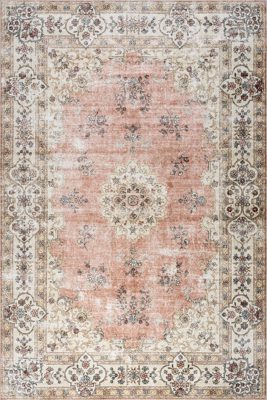 Rosette Medallion Spill Proof Washable Rug – Peach