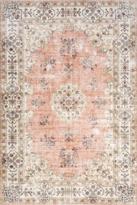 Rosette Medallion Washable Rug – Peach