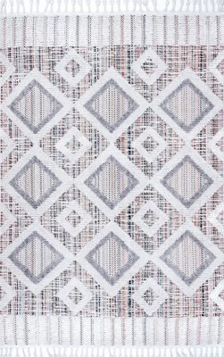 Shaggy Checkered Tiles Tassel Rug – Pink