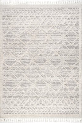 Shaggy Lattice Tassel Rug – Light Grey