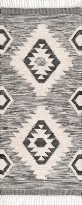 Shaggy Moroccan Lattice Fringe Rug – Black