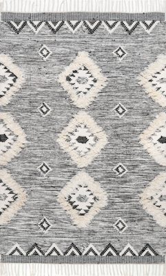 Shaggy Moroccan Lattice Fringe Rug – Black