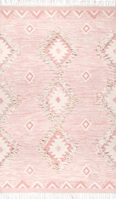 Shaggy Moroccan Lattice Fringe Rug – Pink