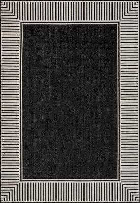 Striped Border Indoor/Outdoor Flatweave Rug – Black
