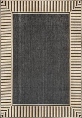 Striped Border Indoor/Outdoor Flatweave Rug – Dark Grey