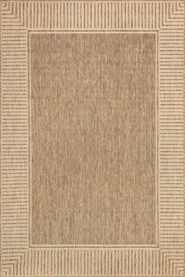 Striped Border Indoor/Outdoor Flatweave Rug – Light Brown