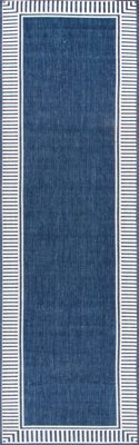 Striped Border Indoor/Outdoor Flatweave Rug – Navy