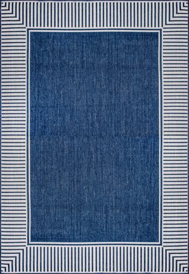 Striped Border Indoor/Outdoor Flatweave Rug – Navy