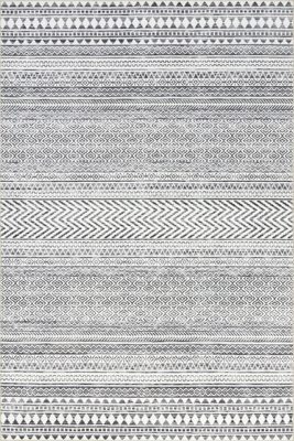 Tribal Banded Washable Rug – Grey