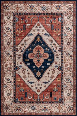 Tribal Medallion Spill Proof Washable Rug – Rust