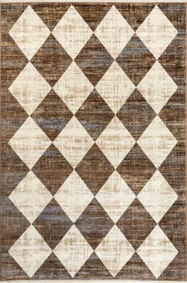 Vanni Checkered Fringed Rug – Beige