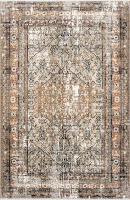Vintage Medallion Fringe Rug – Beige