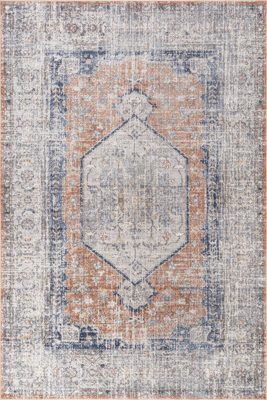 Vintage Medallion Spill Proof Washable Rug – Peach