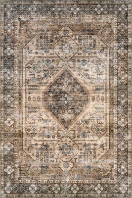 Zella Washable Vintage Rug – Light Brown