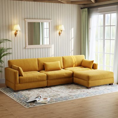 Maelina 4-Piece Corduroy Modular Sectional with Removable Ottoman