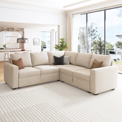 Niyona Modular Sleeper Sectional L-Shaped Sofa Bed with Storage
