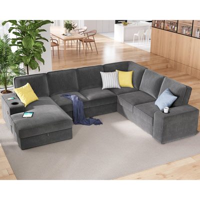 Glendora 112" Sectional Sofa with USB Charging and Storage Chaise