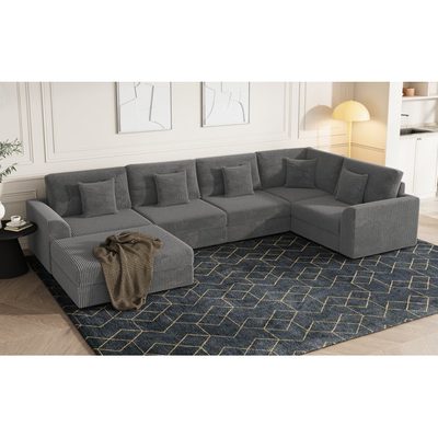 Kaneki 6-Piece Slipcovered Corduroy Sectional Sleeper