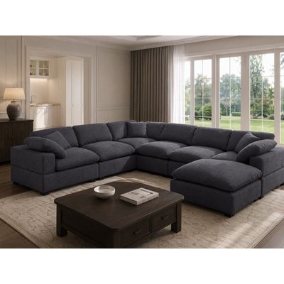 Vivianna 7-Piece Chenille Reversible Corner Sectional with Ottoman