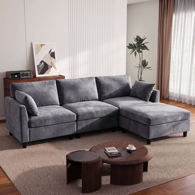 Sarang 4-Piece Modular Cloud Couch Reversible Sectional with Ottoman
