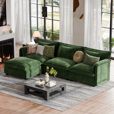 Amabilia 4-Piece 113" Reversible L-Shape Sectional Sofa with Ottoman