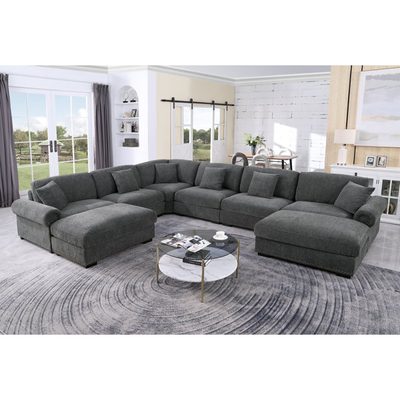 Oversized 8-Seat Chenille Cloud Corner Sectional with Reversible Chaises