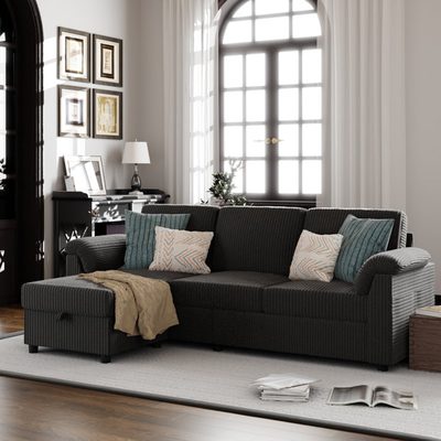 79" Upholstered L-Shaped Sofa with Ottoman