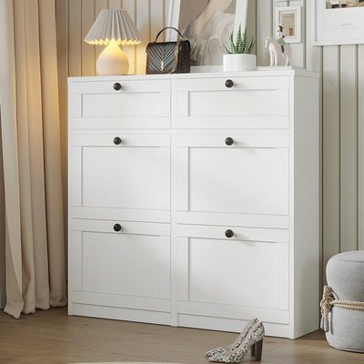 24-Pair Shoe Storage Cabinet with 4 Doors and 2 Drawers