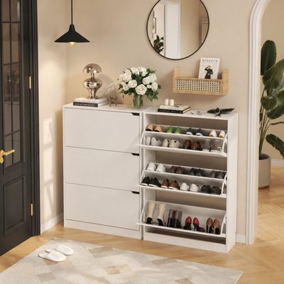 3-Tier Shoe Storage Cabinet with Flip Drawers, 16-20 Pairs
