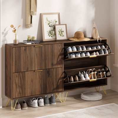 24-Pair Shoe Storage Cabinet with Flip Drawers