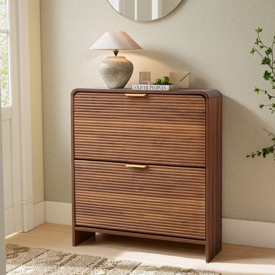 16-Pair Shoe Storage Cabinet with 2 Flip Drawers, Wide
