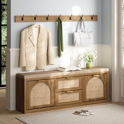 Anteus Storage Shoe Bench with Coat Rack and Seat Cushion