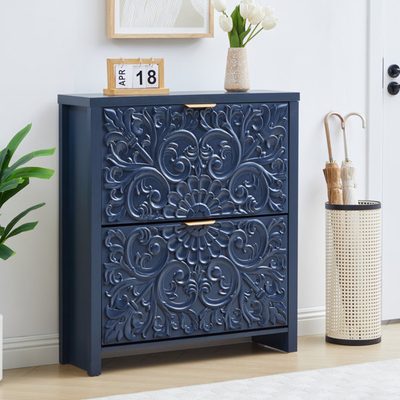 16-Pair Shoe Storage Cabinet with 2 Flip Drawers