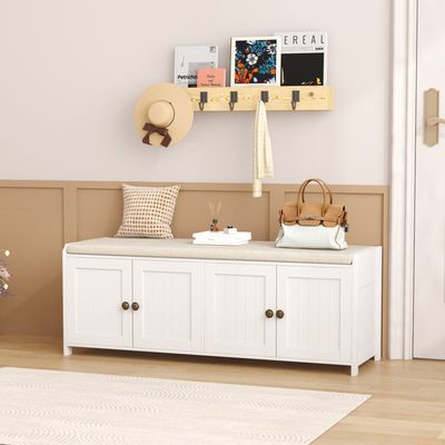 Entryway Shoe Storage Bench with Cushion and 4 Doors