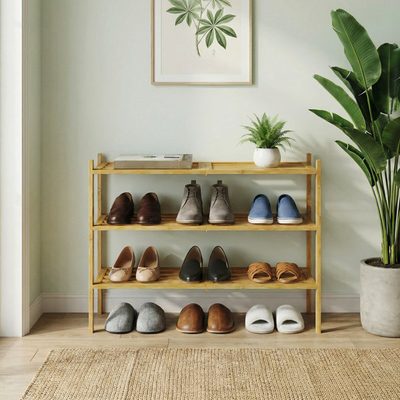 3-Tier 16-Pair Stackable Bamboo Shoe Rack