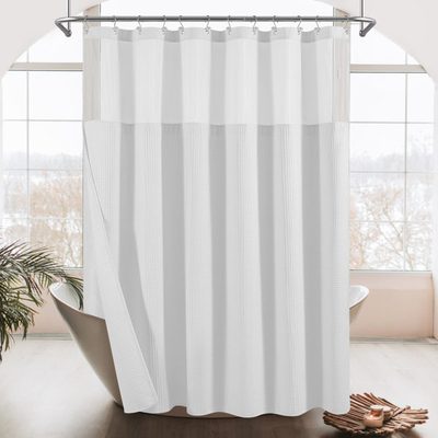 Cotton Blend Honeycomb Waffle Shower Curtain with Snap-In Liner