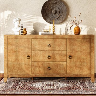 Dorne 60" Modern High Gloss Burl Sideboard with Adjustable Shelves