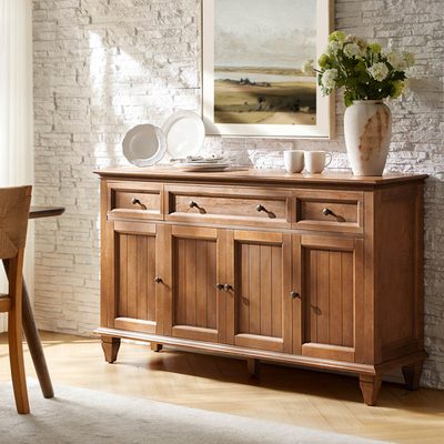 Alvieri Farmhouse 58" 3-Drawer 4-Cabinet Sideboard with Solid Wood Legs