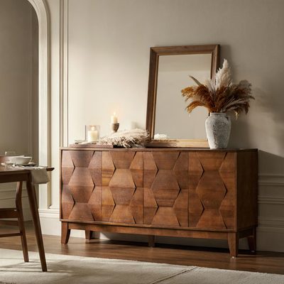 Iasiah Modern 60" 4-Door Solid Wood Sideboard with Adjustable Shelves